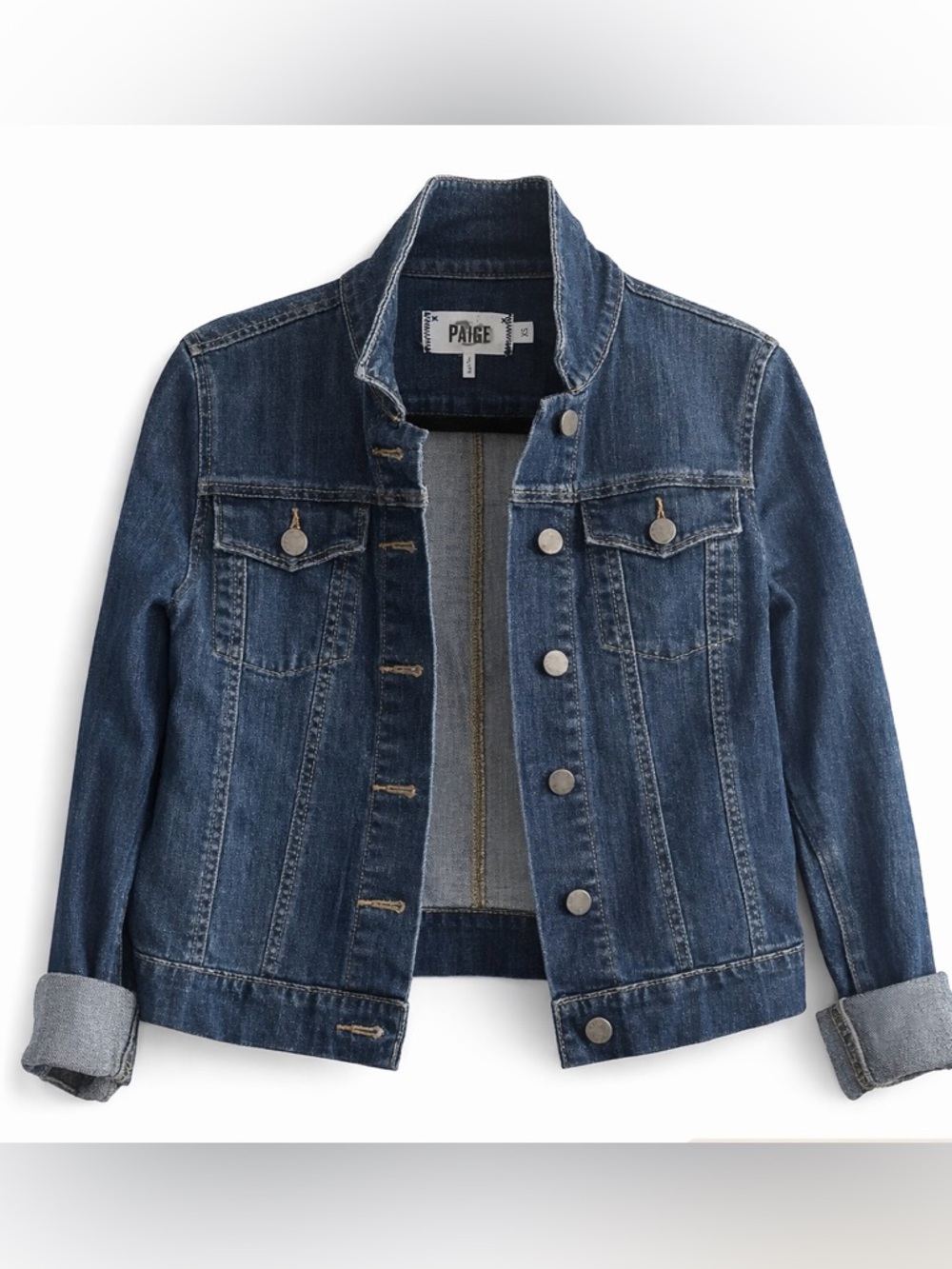 PAIGE Women’s Cropped Denim Jacket XS Dark Wash Stretch Jean Jacket